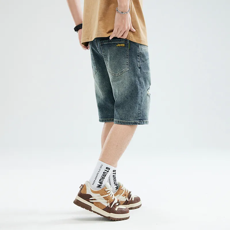 Jeep Casual Straight Fit Wide-Leg Micro-Stretch Denim Shorts Unisex-16