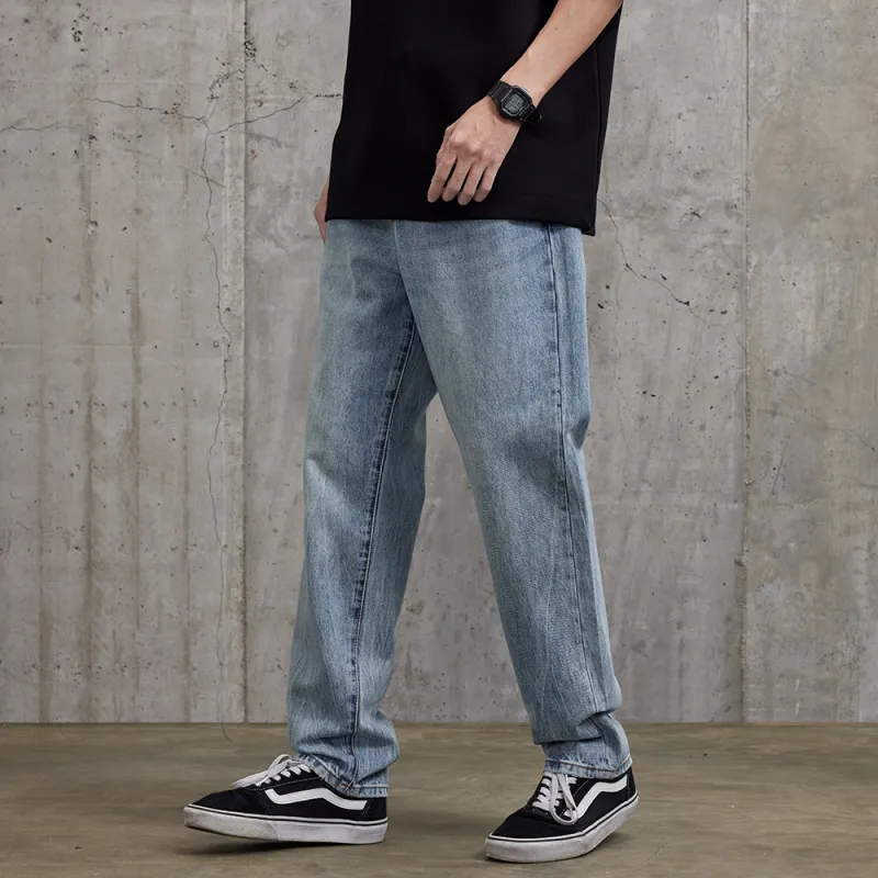 Jeep Straight Fit Draped Washable Jeans Unisex Light Blue-5