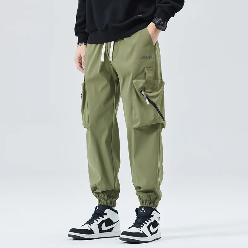 Jeep Large Pocket Lace Up Elastic Waistband Elastic Cuff Casual Pants Unisex-2