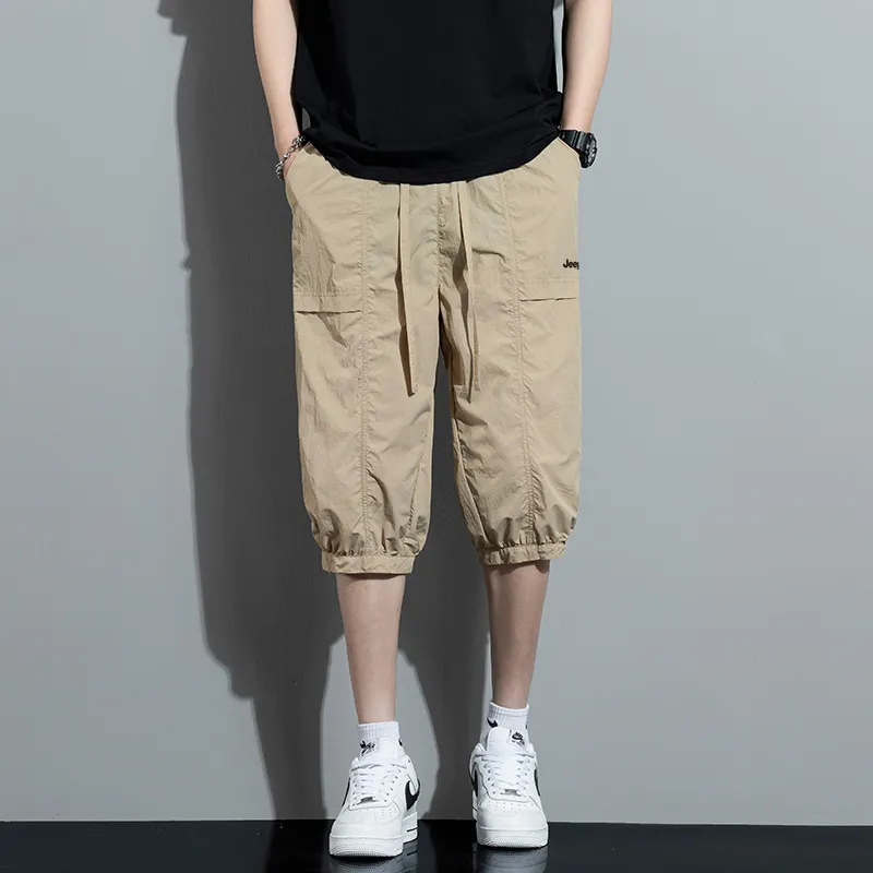 Jeep Mid Rise Lace Up 7/8 Casual Shorts Unisex-2