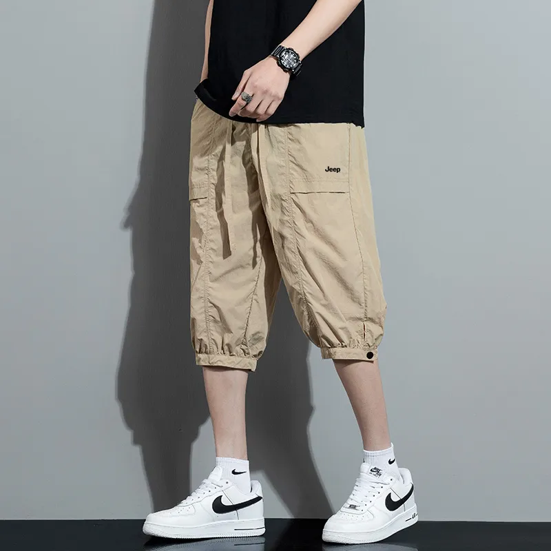 Jeep Mid Rise Lace Up 7/8 Casual Shorts Unisex-3