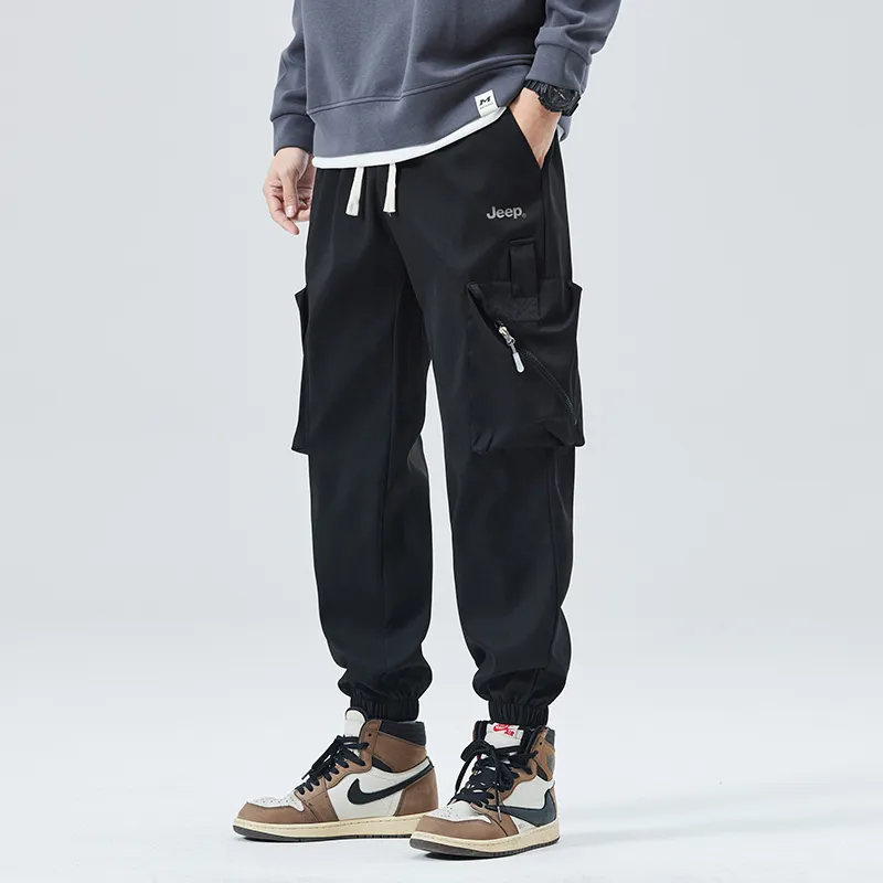 Jeep Large Pocket Lace Up Elastic Waistband Elastic Cuff Casual Pants Unisex-20