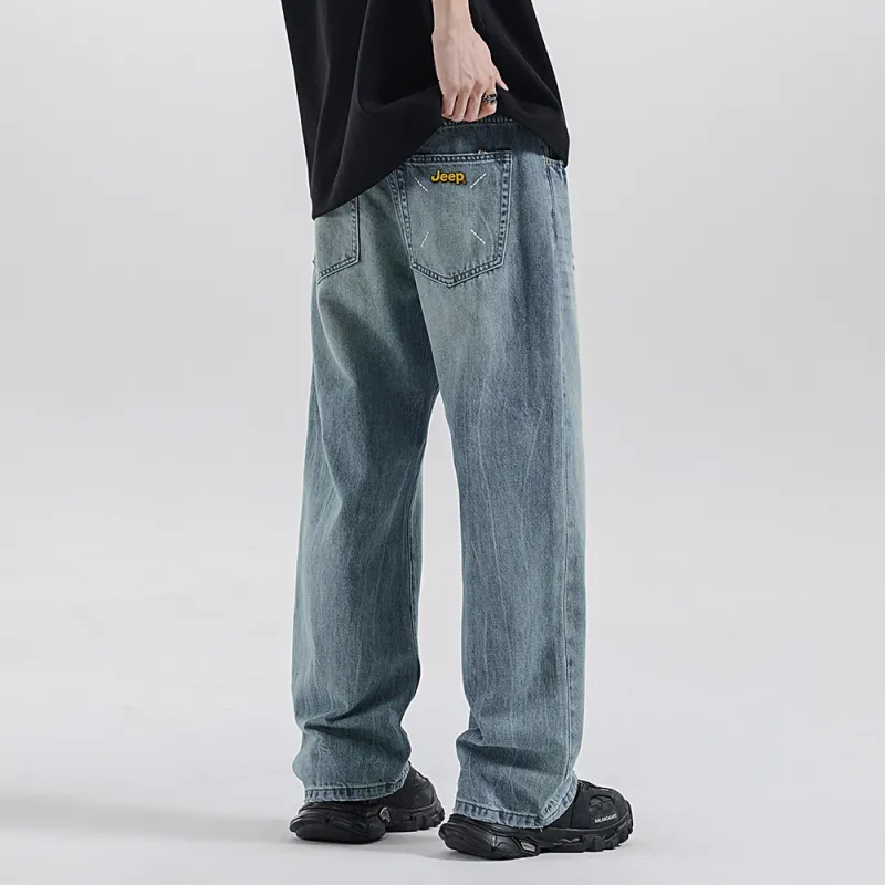 Jeep Straight Fit Draped Washable Jeans Unisex Light Blue-12
