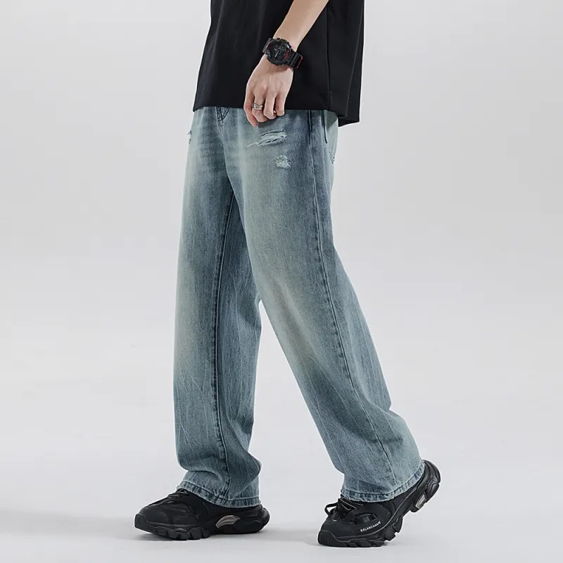 Jeep Straight Fit Draped Washable Jeans Unisex Light Blue-11