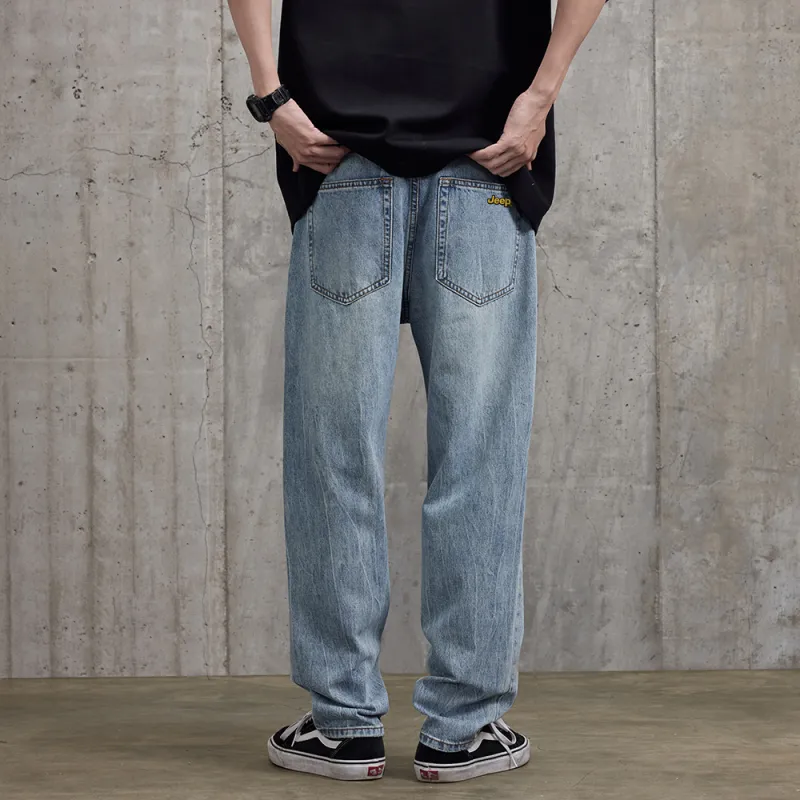 Jeep Straight Fit Draped Washable Jeans Unisex Light Blue-4