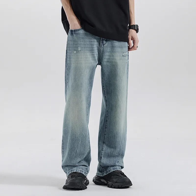 Jeep Straight Fit Draped Washable Jeans Unisex Light Blue-9