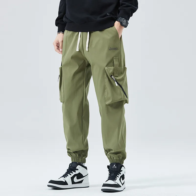Jeep Large Pocket Lace Up Elastic Waistband Elastic Cuff Casual Pants Unisex-3