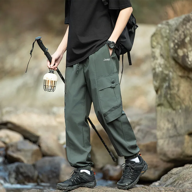 Jeep Elastic Cuff Loose Fit Workwear Sweatpants Casual Windbreaker Pants Unisex-12