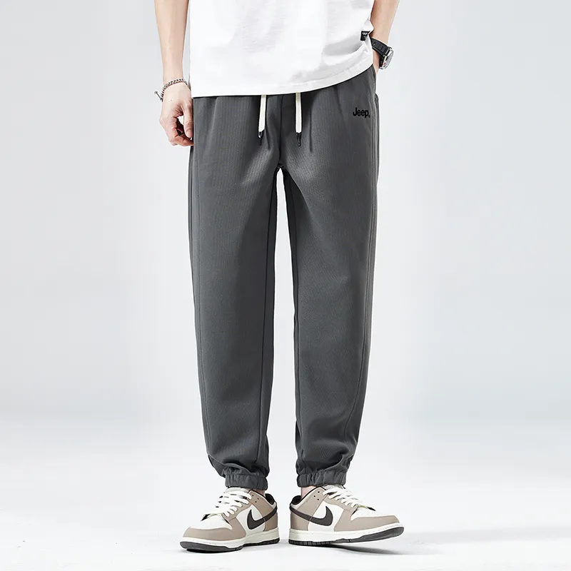 Jeep Elastic Straight Fit Elastic Cuff Lace Up Casual Pants Unisex-19