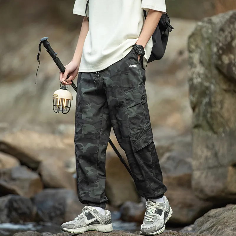 Jeep Elastic Cuff Loose Fit Workwear Sweatpants Casual Windbreaker Pants Unisex-27