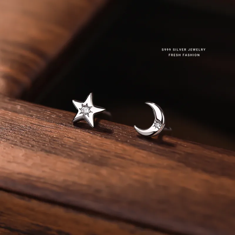 ZWU 999 Fine Silver Stud Earrings Unisex-1