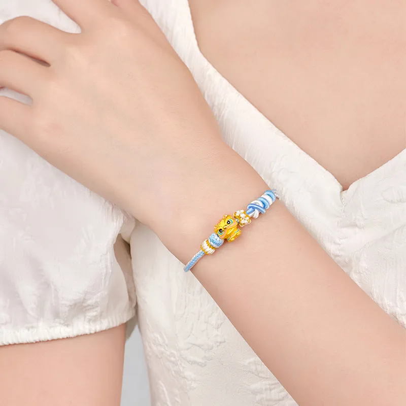 LET'S BLING Blessing Fortune Cute Lion 3D Hard Gold Lion Enamel Fortune Bead Fixed Price Gold Bracelet Unisex-2