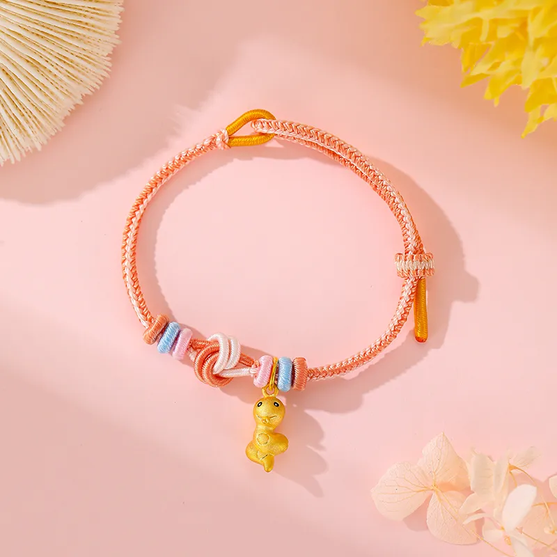 LET'S BLING Chinese Zodiac Collection # Good Luck 3D Hard Gold Snake Fortune Bead Fixed Price Gold Bracelet Unisex-2