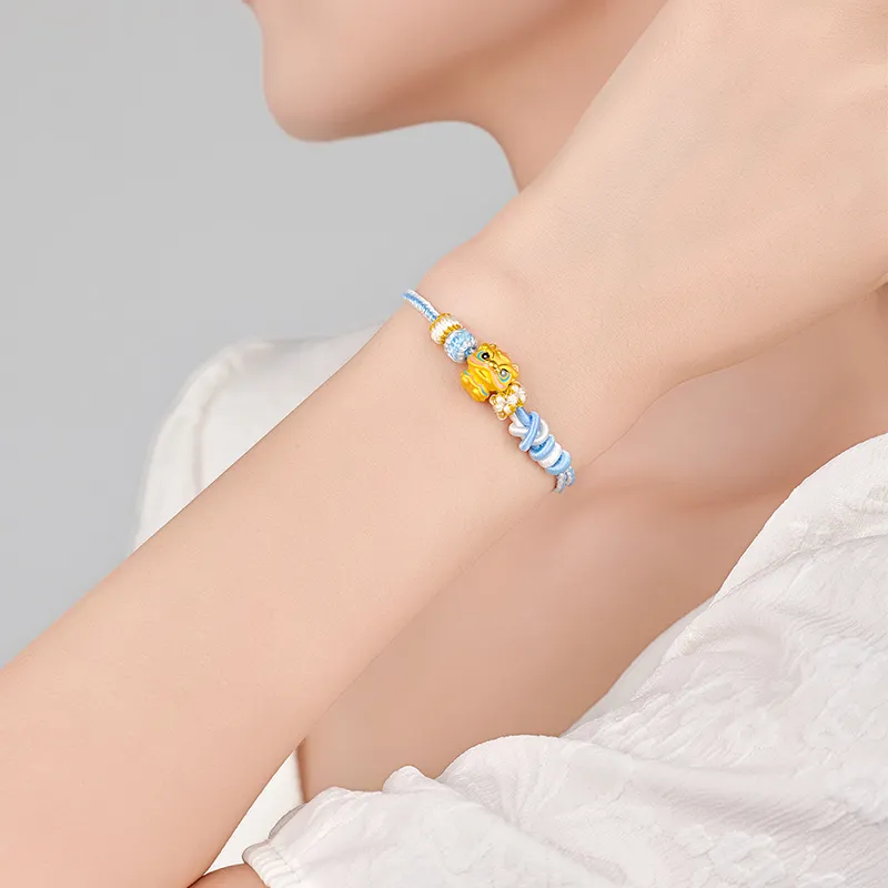 LET'S BLING Blessing Fortune Cute Lion 3D Hard Gold Lion Enamel Fortune Bead Fixed Price Gold Bracelet Unisex-1