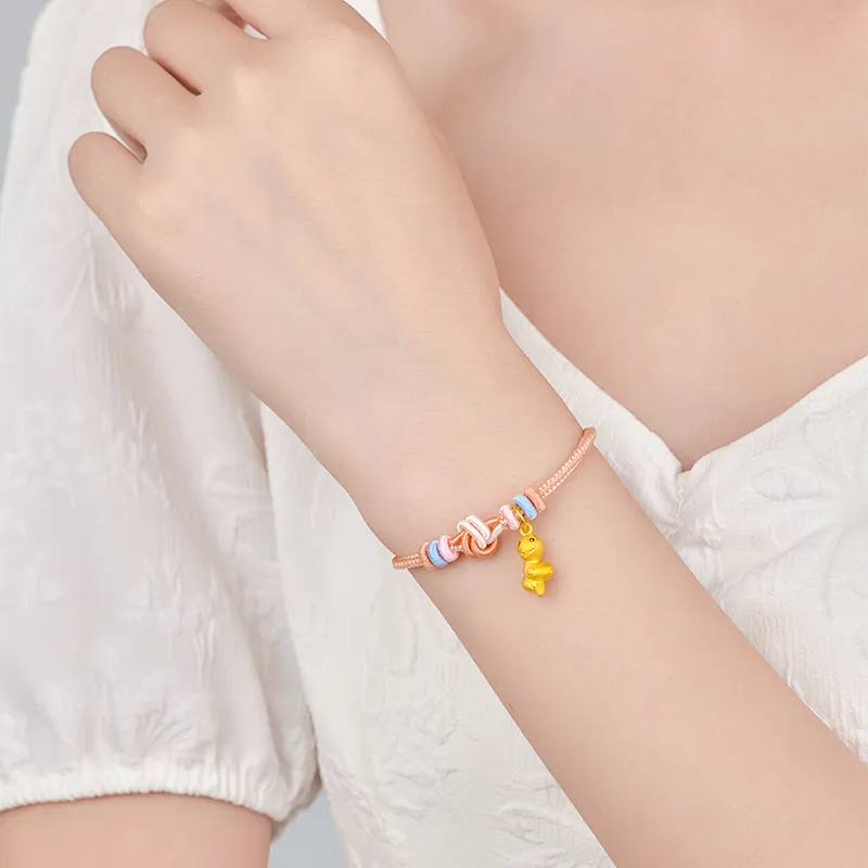 LET'S BLING Chinese Zodiac Collection # Good Luck 3D Hard Gold Snake Fortune Bead Fixed Price Gold Bracelet Unisex-3