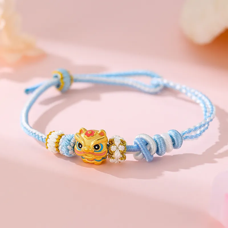 LET'S BLING Blessing Fortune Cute Lion 3D Hard Gold Lion Enamel Fortune Bead Fixed Price Gold Bracelet Unisex-3