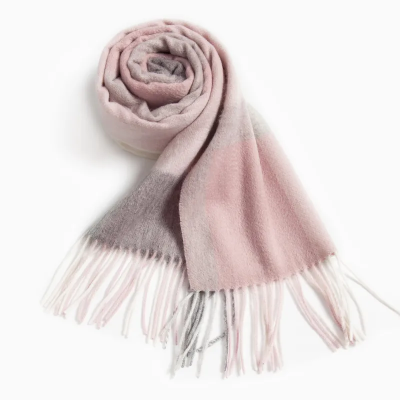 Shanghai Story 100% Cashmere Knit Scarves Unisex Beige And Orange Check Gift Box Set-6