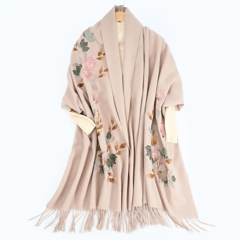Shanghai Story 100% Sheep Wool Shawls Women's Encounter The Bloom, Nude-13