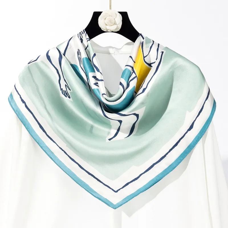 Shanghai Story 100% Mulberry Silk Scarves Women's Blue White, Gift Box Set-42