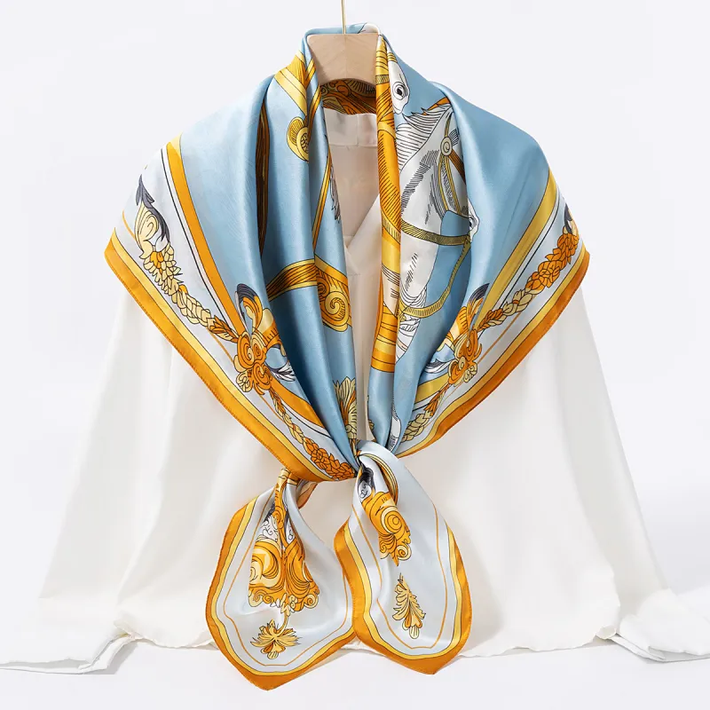 Shanghai Story 100% Mulberry Silk Scarves Women's Blue White, Gift Box Set-88