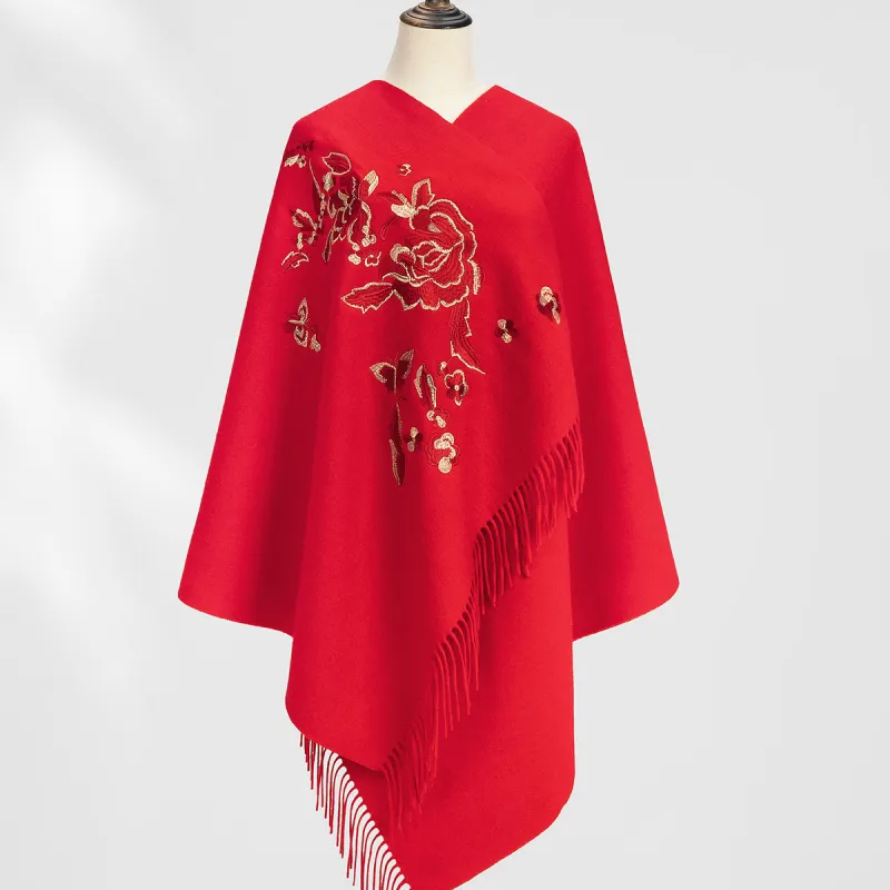 Shanghai Story 100% Sheep Wool Shawls Women's Furong 4 Colors-6