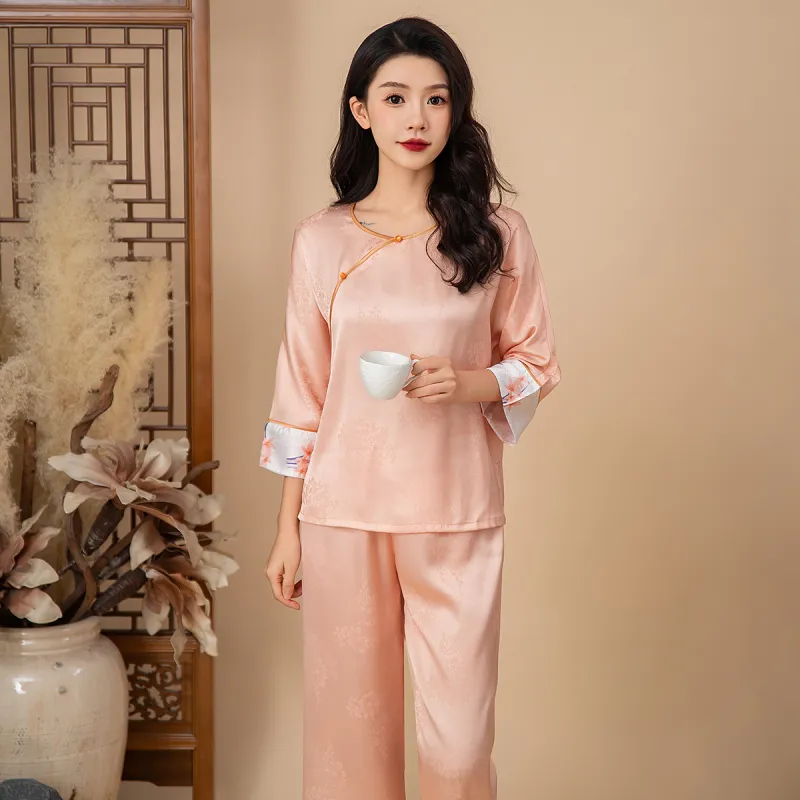 Shanghai Story Pajama Set Women's Pink Oranges-2