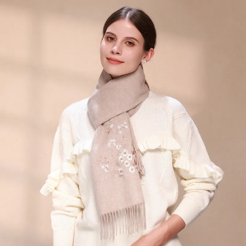 Shanghai Story Sheep Wool Knit Scarves Women's Sandalwood 5 Colors To Choose From-12