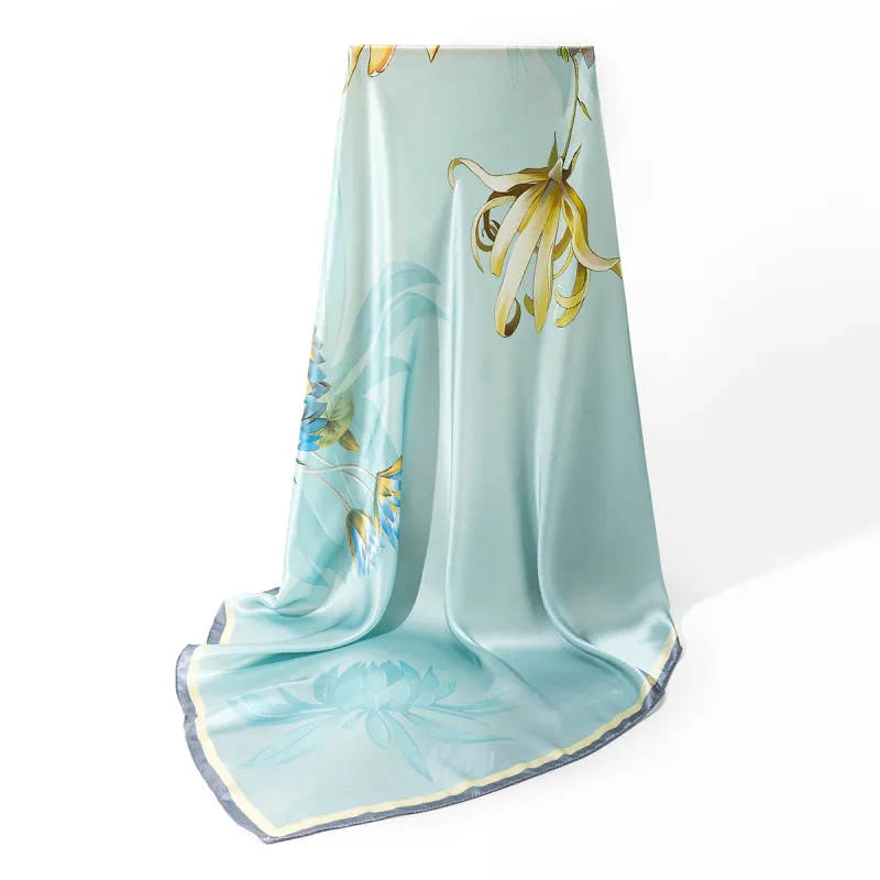 Shanghai Story 100% Mulberry Silk Scarves Women's Blue White, Gift Box Set-54