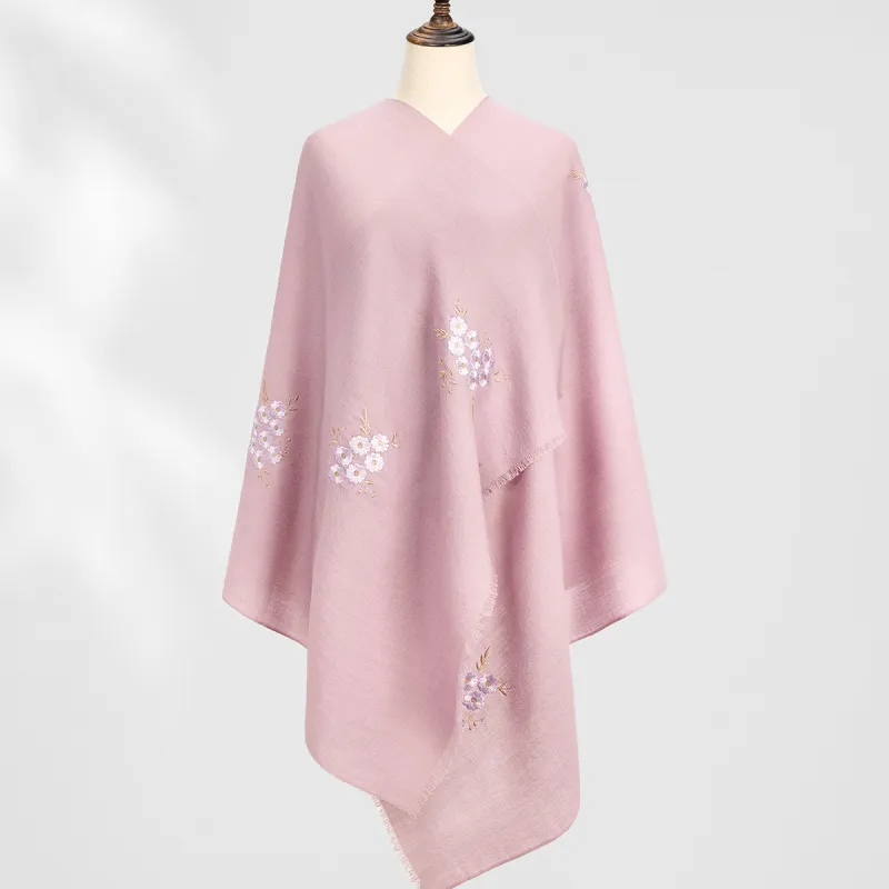 Shanghai Story 100% Sheep Wool Knit Scarves Women's Pinkish Purple Cherry Blossom-11