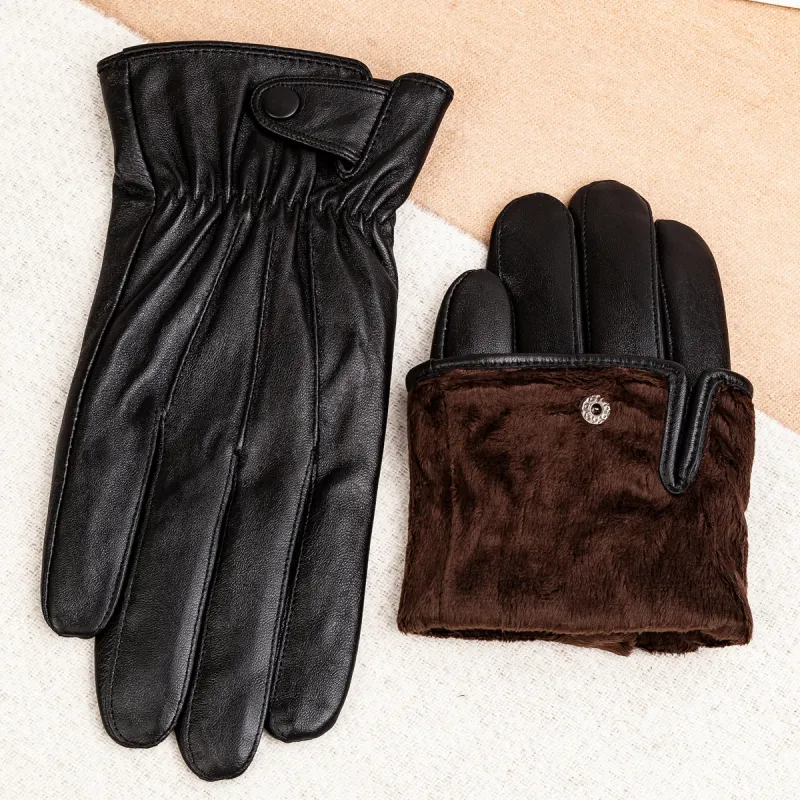 Shanghai Story Sheepskin Knit Gloves Men's Black Gift Box Set-38