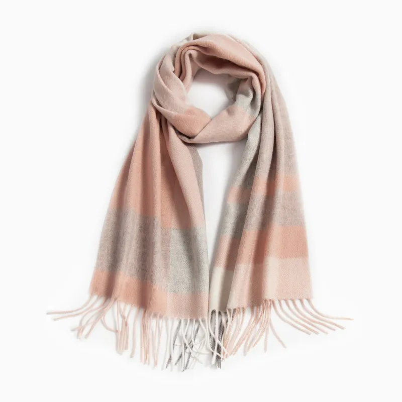 Shanghai Story 100% Cashmere Knit Scarves Unisex Beige And Orange Check Gift Box Set-59