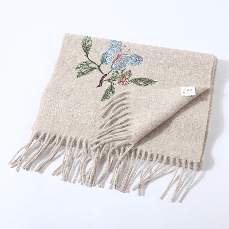 Shanghai Story 100% Sheep Wool Knit Scarves Women's Floral Butterfly Dance-4