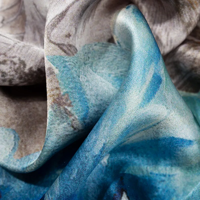 Shanghai Story 100% Mulberry Silk Scarves Women's Luxurious Bloom, Gray Coffee-5