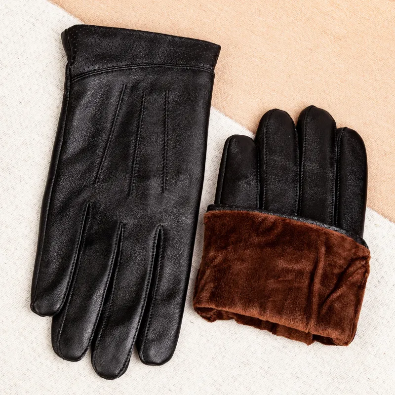 Shanghai Story Sheepskin Knit Gloves Men's Black Gift Box Set-26
