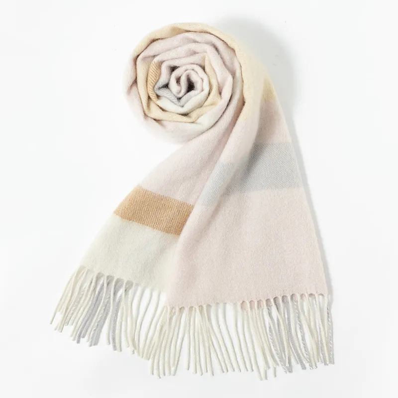 Shanghai Story 100% Cashmere Knit Scarves Unisex Beige And Orange Check Gift Box Set-42