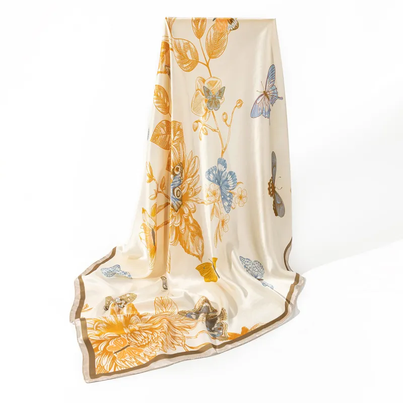 Shanghai Story 100% Mulberry Silk Scarves Women's Blue White, Gift Box Set-68