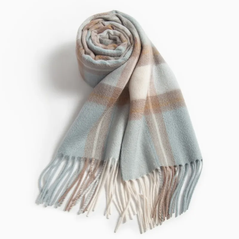 Shanghai Story 100% Cashmere Knit Scarves Unisex Beige And Orange Check Gift Box Set-32