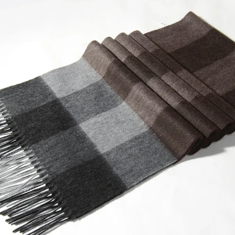 Shanghai Story 100% Cashmere Knit Scarves Unisex Beige And Orange Check Gift Box Set-20