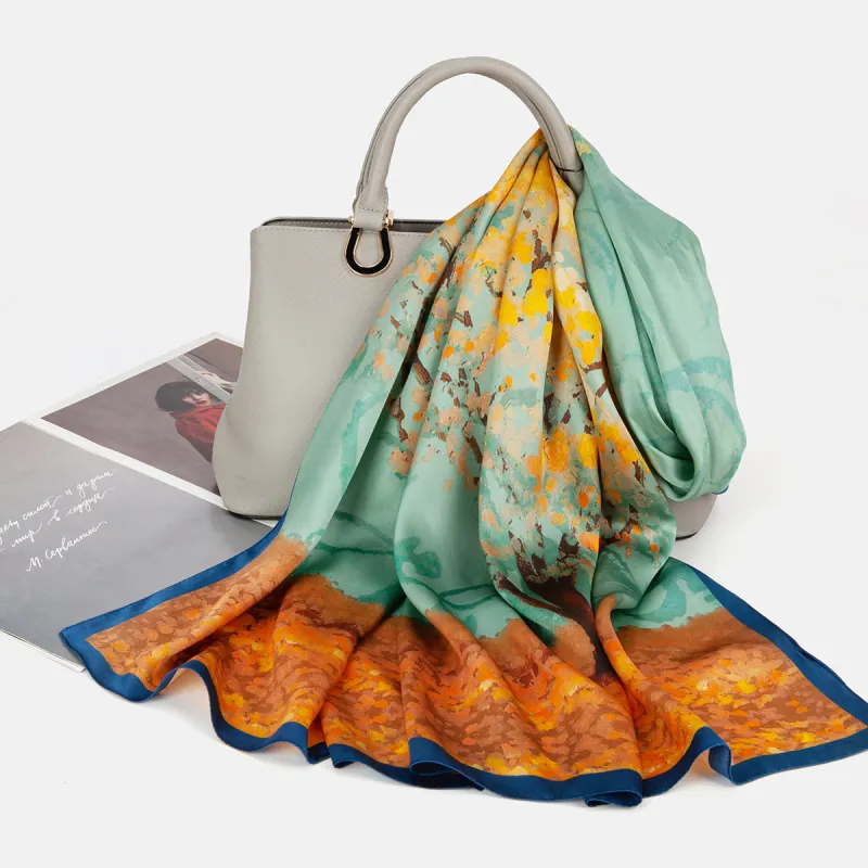 Shanghai Story 100% Mulberry Silk Scarves Women's Lotus Charm, Light Green, Gift Box Set-9