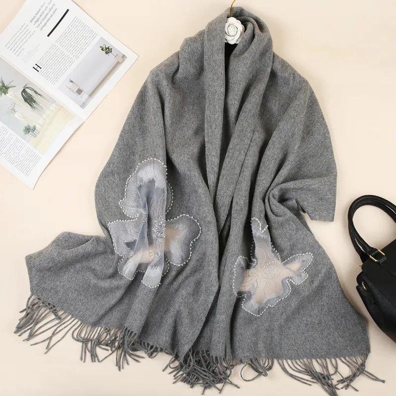Shanghai Story 100% Sheep Wool Shawls Women's Encounter The Bloom, Nude-24