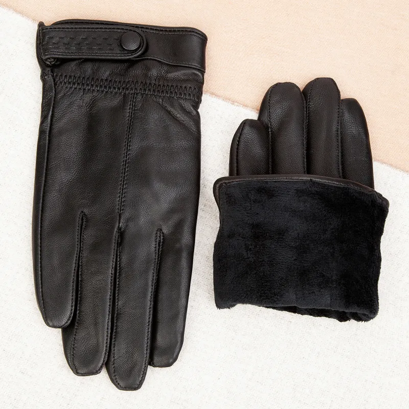 Shanghai Story Sheepskin Knit Gloves Men's Black Gift Box Set-51
