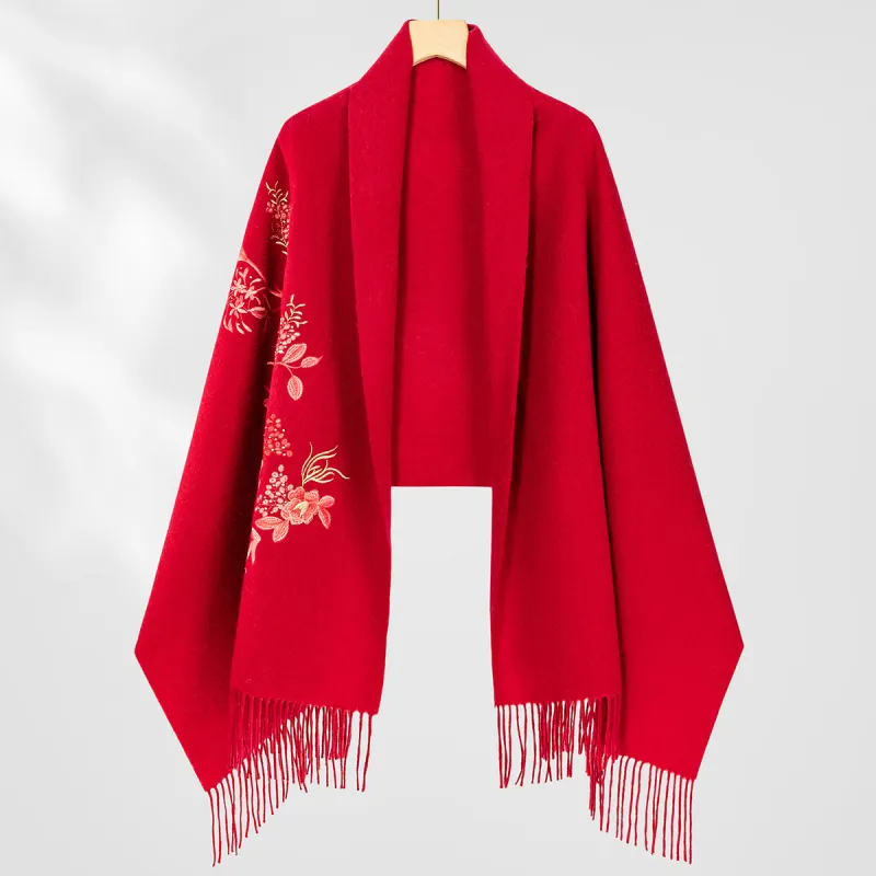 Shanghai Story 100% Sheep Wool Shawls Women's Floral Pattern 4 Colors Available-11