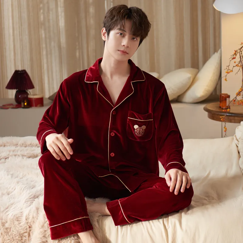 Shanghai Story Pajama Set Unisex 2 Piece Set Burgundy-4