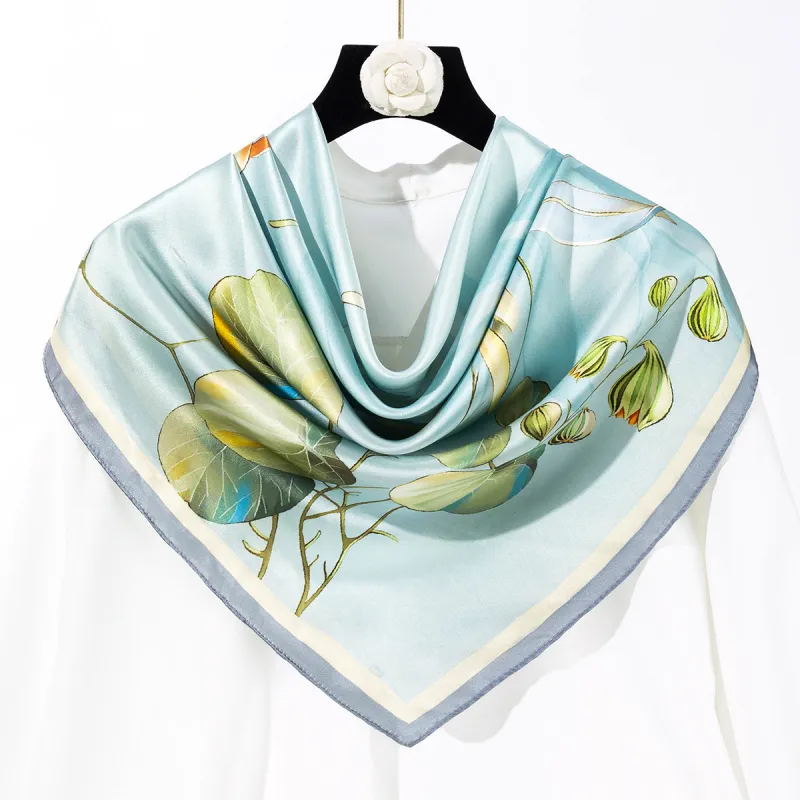 Shanghai Story 100% Mulberry Silk Scarves Women's Blue White, Gift Box Set-52