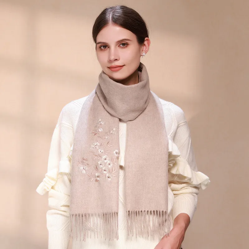 Shanghai Story Sheep Wool Knit Scarves Women's Sandalwood 5 Colors To Choose From-11