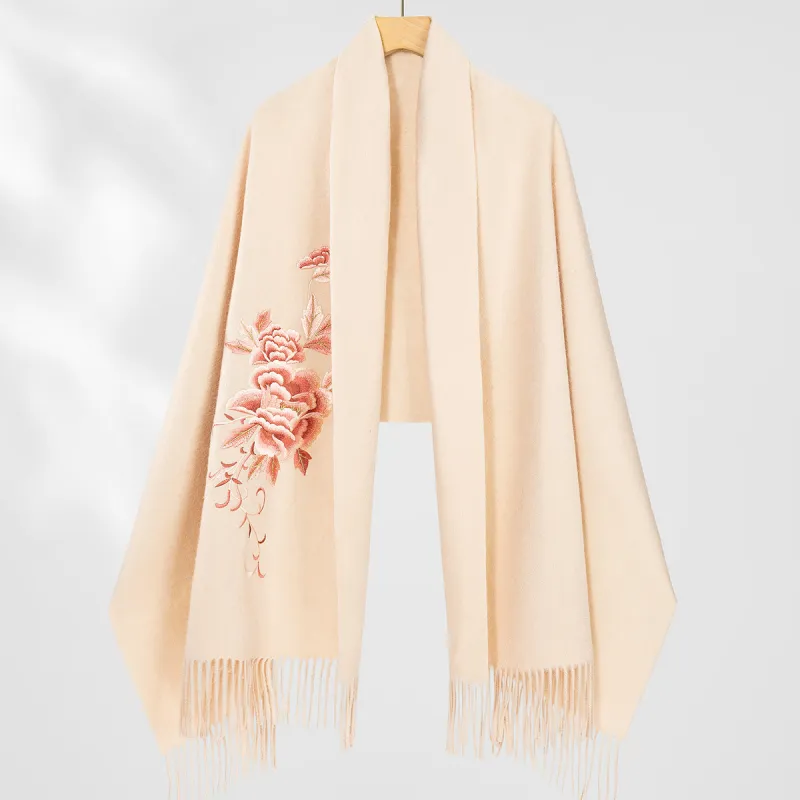 Shanghai Story 100% Sheep Wool Shawls Women's National Elegance Peony 4 Colors-3
