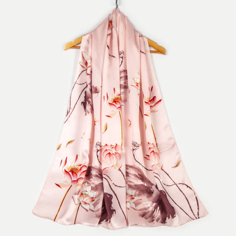Shanghai Story 100% Mulberry Silk Scarves Women's Lotus Charm, Light Green, Gift Box Set-57