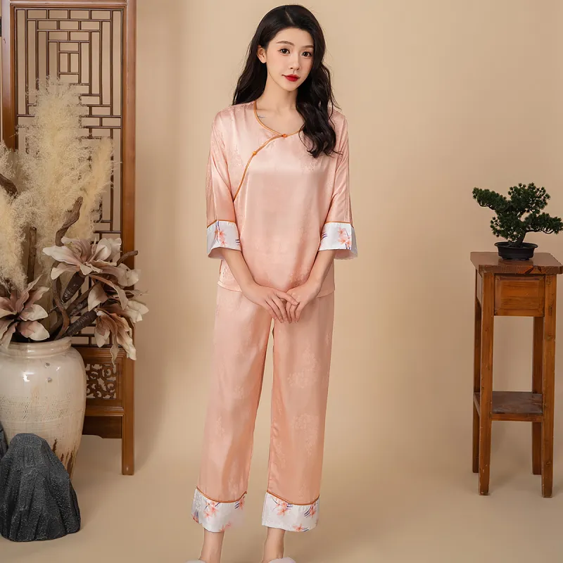 Shanghai Story Pajama Set Women's Pink Oranges-4