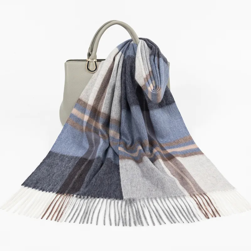 Shanghai Story 100% Cashmere Knit Scarves Unisex Beige And Orange Check Gift Box Set-72