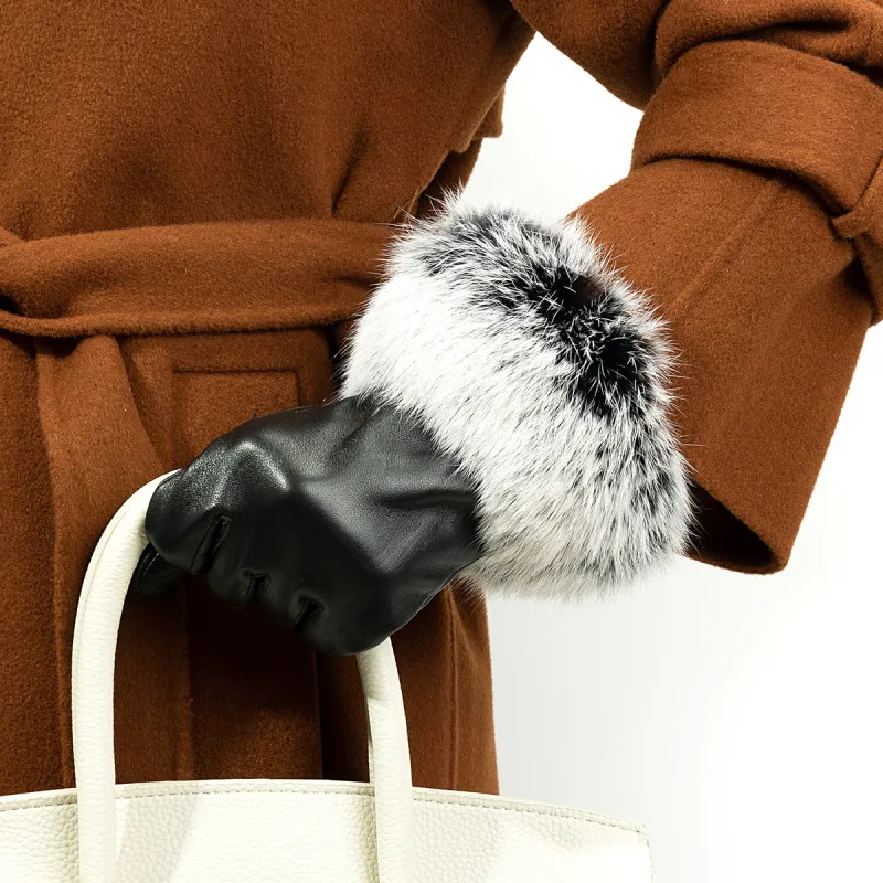 Shanghai Story Sheepskin Knit Gloves Women's Black-9